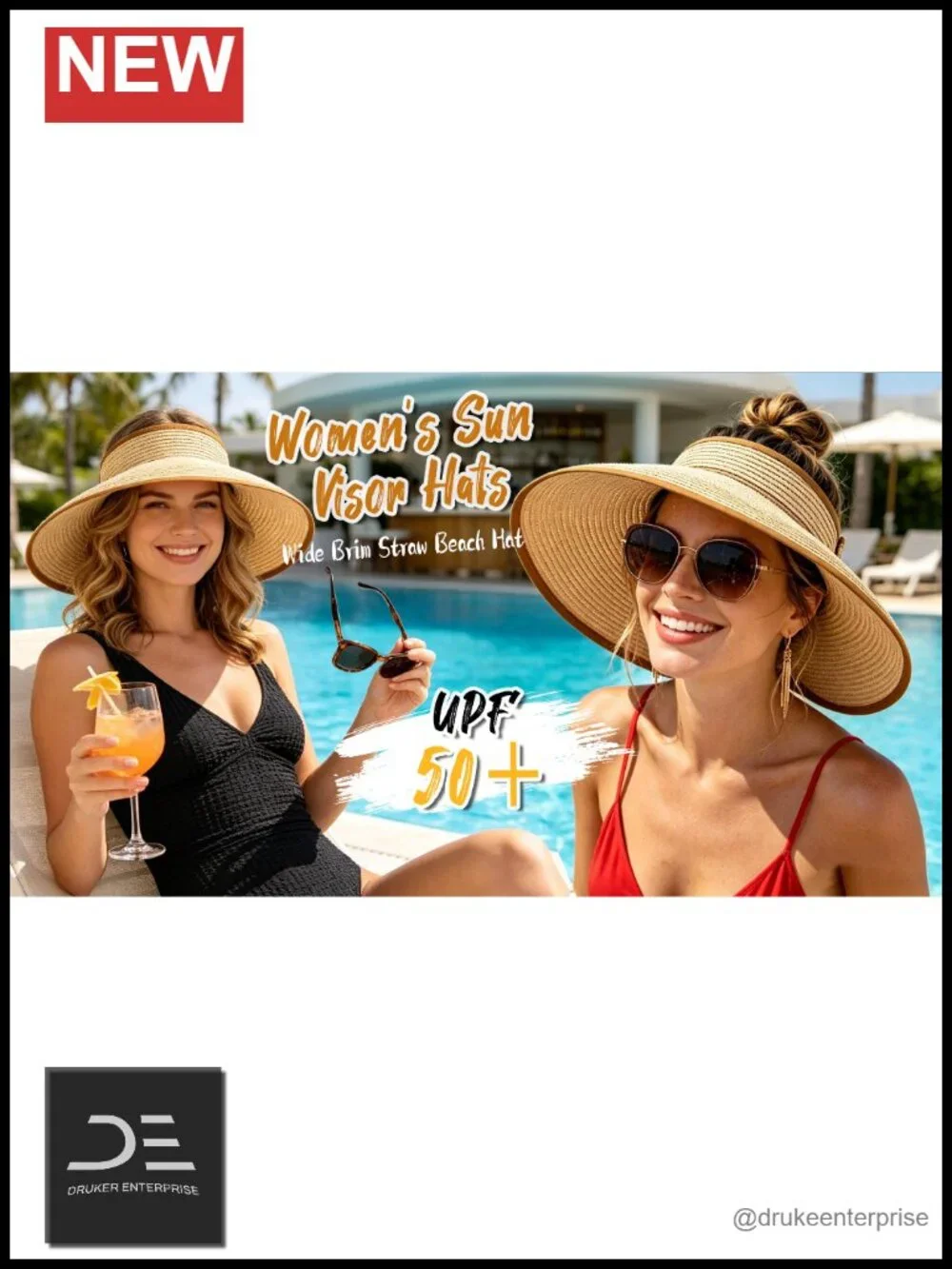 Wide Brim Straw Sun Hat Foldable Packable Visor UV Protection UPF 50+ Adjustable